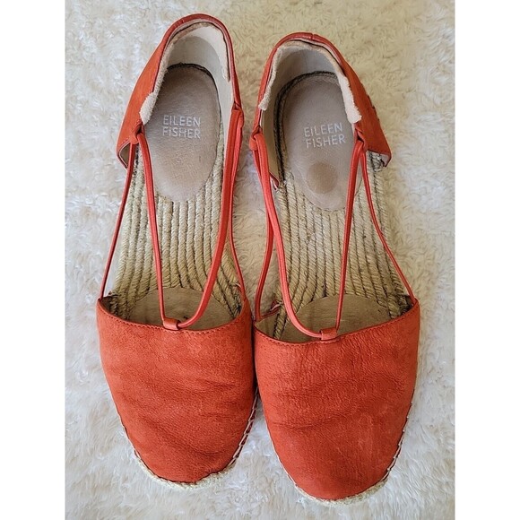 Eileen Fisher Shoes LEE Rust Nubuck Leather D'Orsay Espadrilles Flats‎ Size 8 - Picture 1 of 11